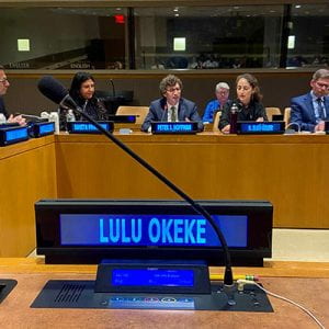 Lulu Okeke digital name plate at UN